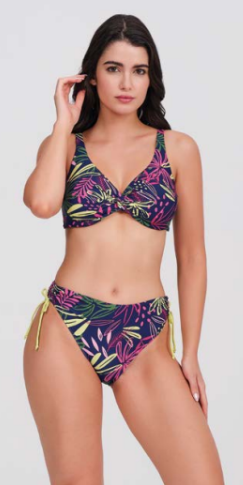 Top bikini Tropical night con aro y escote entrelazado